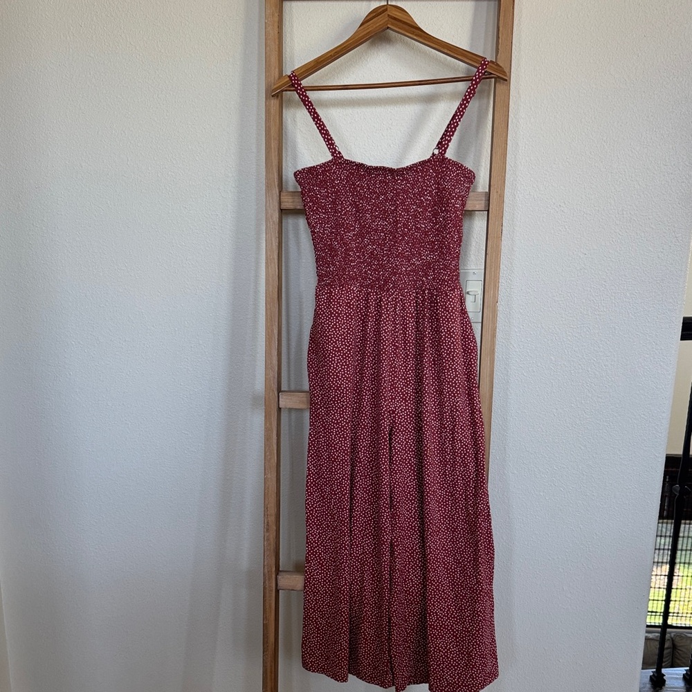 Old Navy Red Smocked Spotted Wide-Leg Jumpsuit